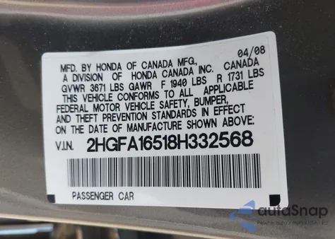 2008 Honda Civic Lx from USA, damaged, VIN 2HGFA16518H332568